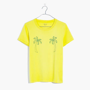 Madewell — Embroidered Palm Tree Radio Boxy Tee Yellow Green T-shirt — Small NEW